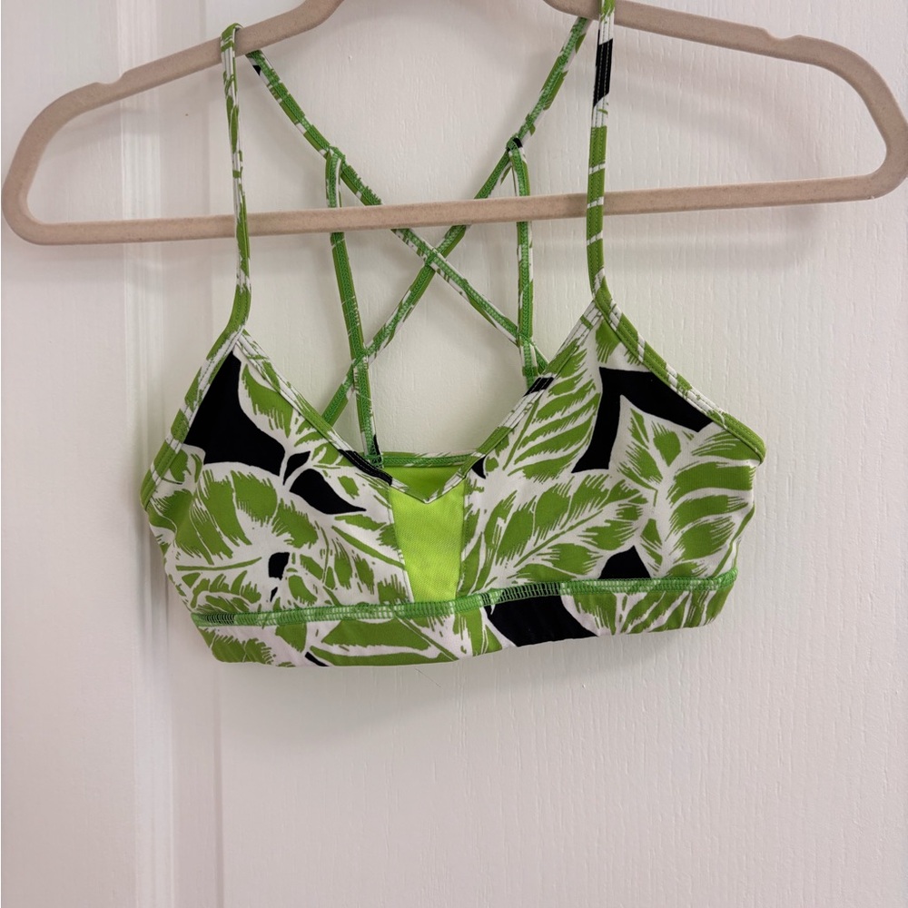 ALO Yoga Green and Black Leaf Print Bra Size XS